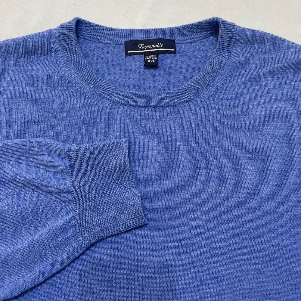 Faconnable Mens 100%‎ Merino Wool Crew Neck Sweater Size XXL Classic Timeless